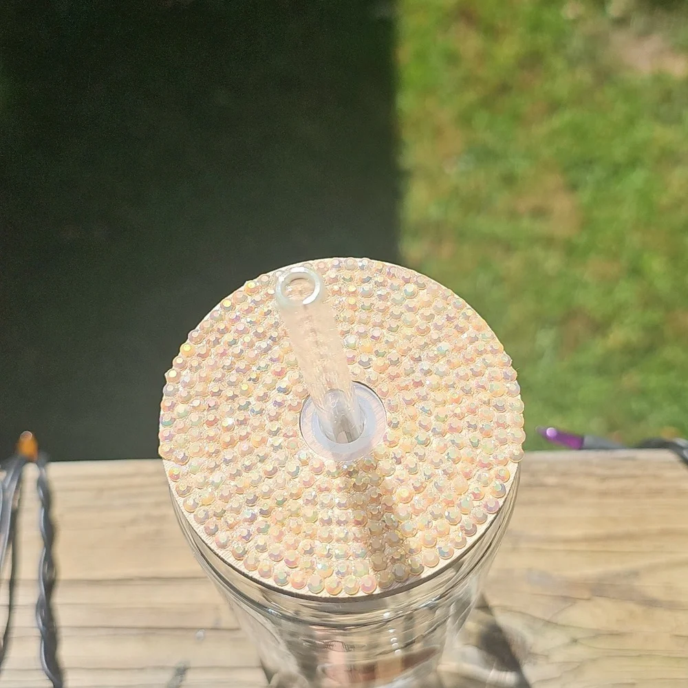 Cute Ghost and Flower Glass Tumbler with Straw - Picture 3 of 4